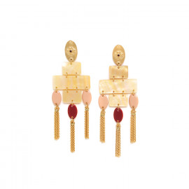 MAYA yellow mother of pearl post earrings with 3 tassels "Les radieuses" - Franck Herval