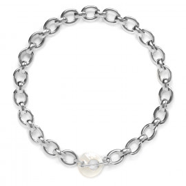 collier chaine anneaux fermoir nacre blanche "Unchain" - Ori Tao