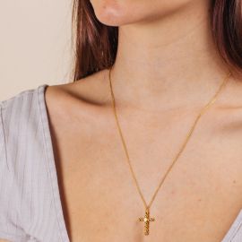 DELPHES cross pendant necklace ecru - Olivolga Bijoux