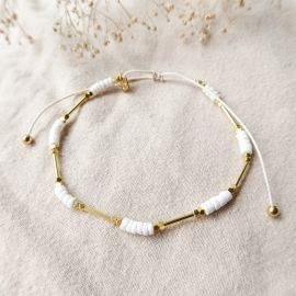 SUMMER white heishe ankle bracelet - Olivolga Bijoux