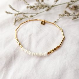 SUNSET white heishe stretch bracelet - Olivolga Bijoux