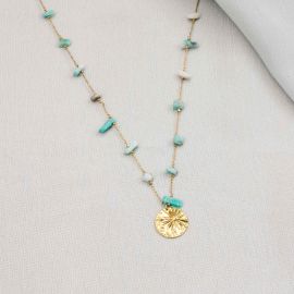 PEPITA collier amazonite médaillon doré à l'or fin - Olivolga Bijoux