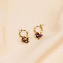 SEMILLA boucles d'oreilles mini créoles bleues et rouges - Olivolga Bijoux