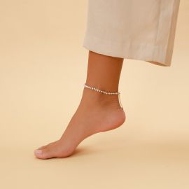 BOUNTY pearl anklet bracelet with blue knot - Olivolga Bijoux