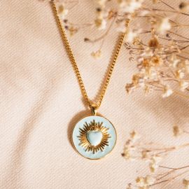 MON COEUR collier médaillon ceour bleu - Olivolga Bijoux