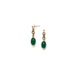 post earrings with oval green agate "Agata verde" - Nature Bijoux