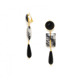 black agate drop clip earrings "Berlin" - Nature Bijoux