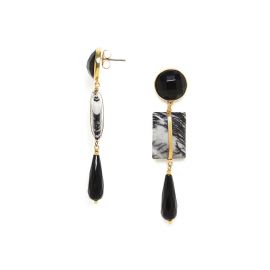 post earrings with black agate drop "Berlin" - Nature Bijoux