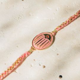 LUCKY bracelet scarabée ajustable cordon rose - Olivolga Bijoux