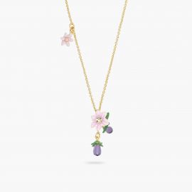 Collier pendentif aubergines et fleurs Potager des Merveilles - Les Néréides