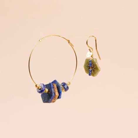 Asymmetrical baroque lapis “ROXIE” hoop earrings