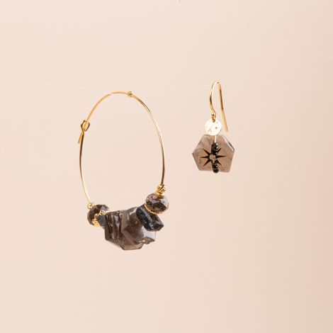 FANNY black baroque asymmetrical hoop earrings