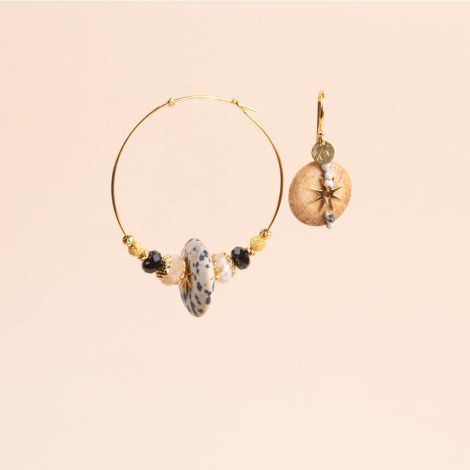 FANNY baroque asymmetrical hoop earrings in Dalmatian jasper