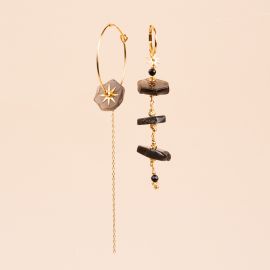 FANNY black asymmetrical hoop earrings - Rosekafé