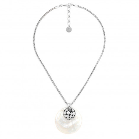 White MOP pendant necklace (silvered) "Disco"